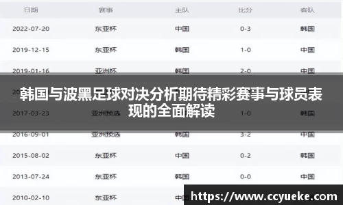 韩国与波黑足球对决分析期待精彩赛事与球员表现的全面解读